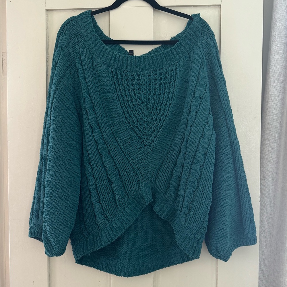 Express Teal Chunky Knit Sweater | Cable Knit | High Low Fit | L